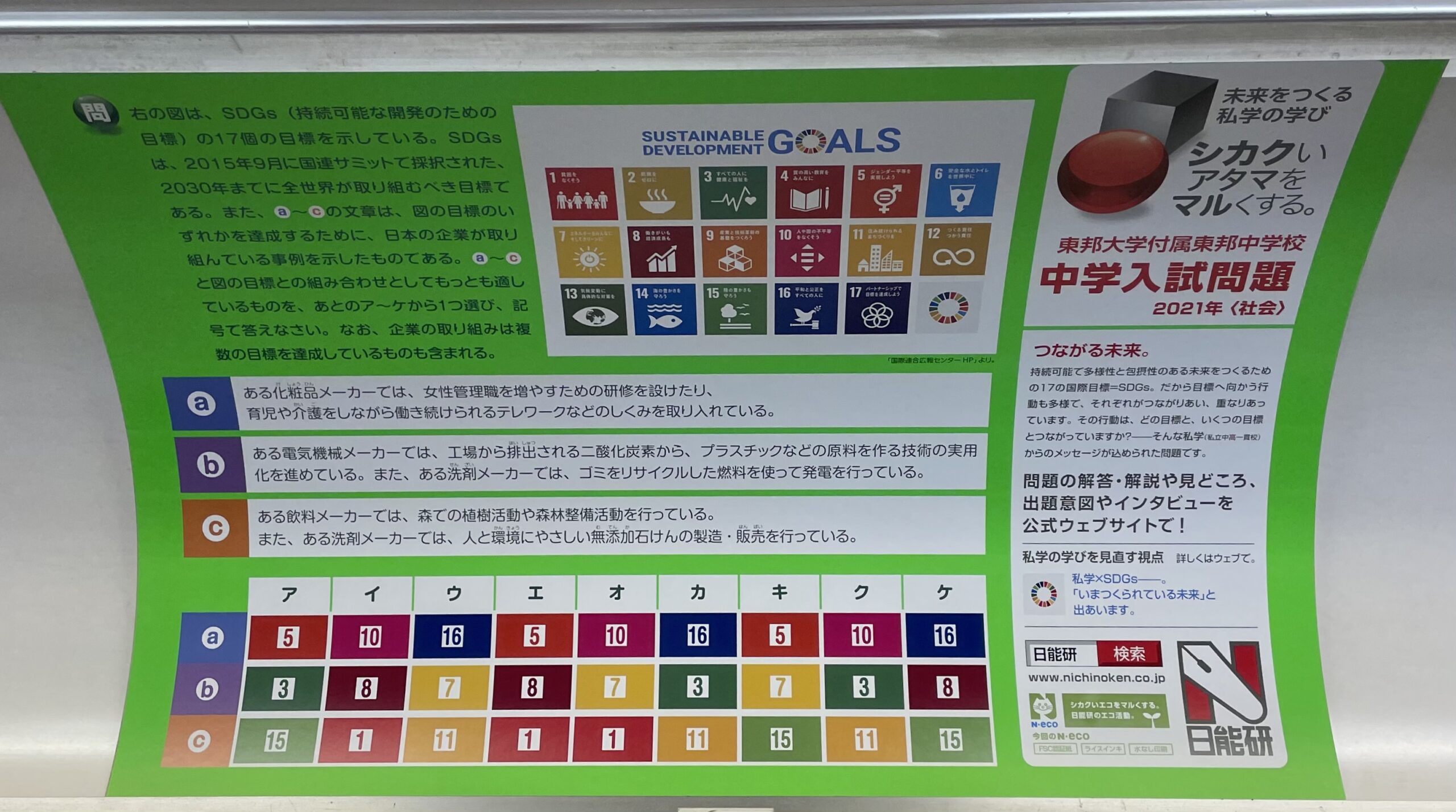 SDGsを題材にした中学入試問題（日能研広告）