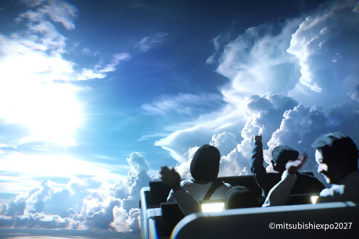 乗り物に乗って大空の世界を巡る、三菱みんなの未来館のライド型展示のイメージ