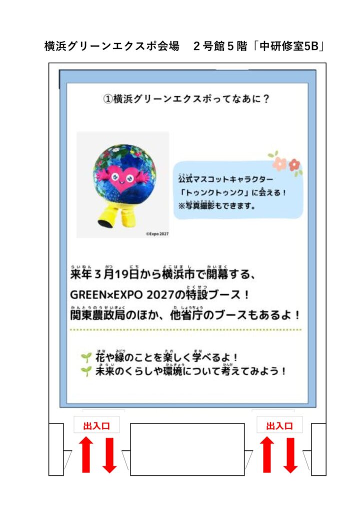 横浜グリーンエクスポ特設会場のフロアマップと展示パネル