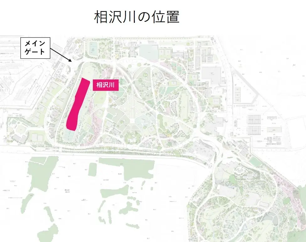 会場内における「相沢川」の位置
