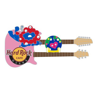 ピンクのボディにOSAKAロゴが入ったW Neck Guitar Pin