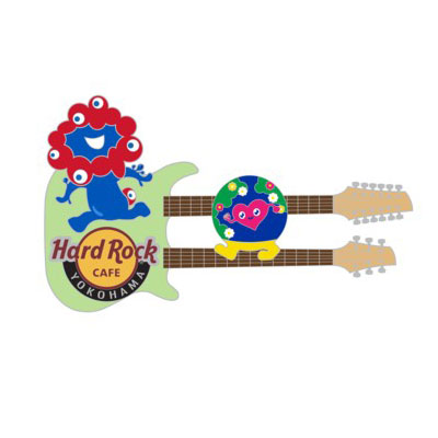 イエローグリーンのボディに横浜ロゴが入ったW Neck Guitar Pin