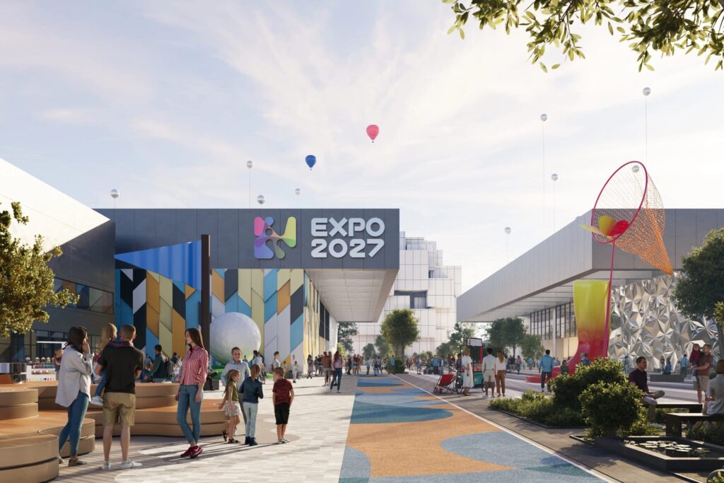 「EXPO 2027」の看板がある会場入口のイメージ