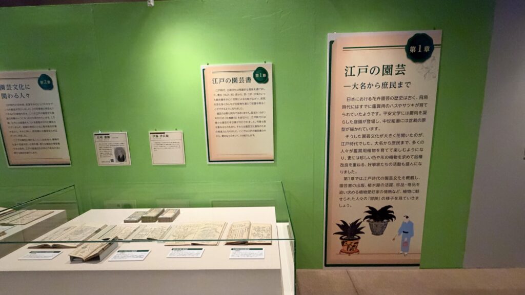 第1章「江戸の園芸 ―大名から庶民まで」の展示コーナー