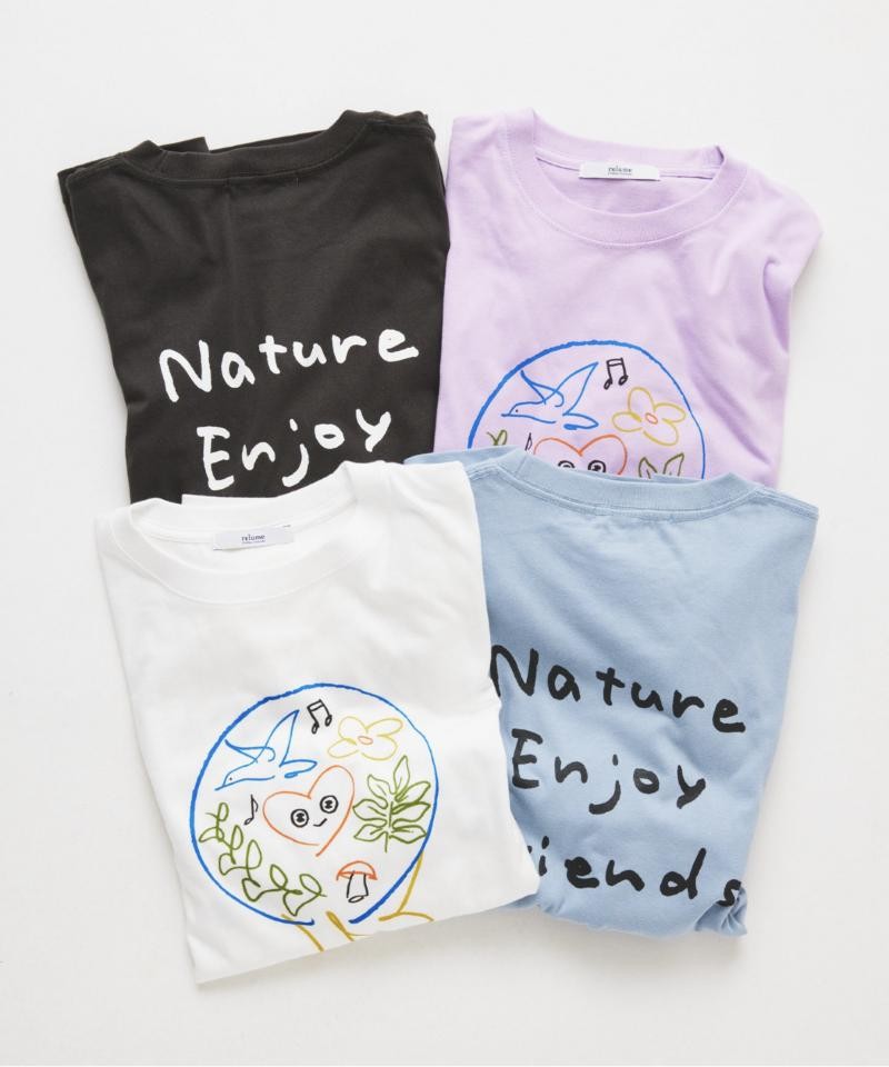 トゥンクトゥンク*RELUME PRINT L/S。黒・ラベンダー・白・水色の長袖Tシャツ
